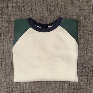 J. Crew Cream Sweatshirt with Navy Trim and Green Accents color block